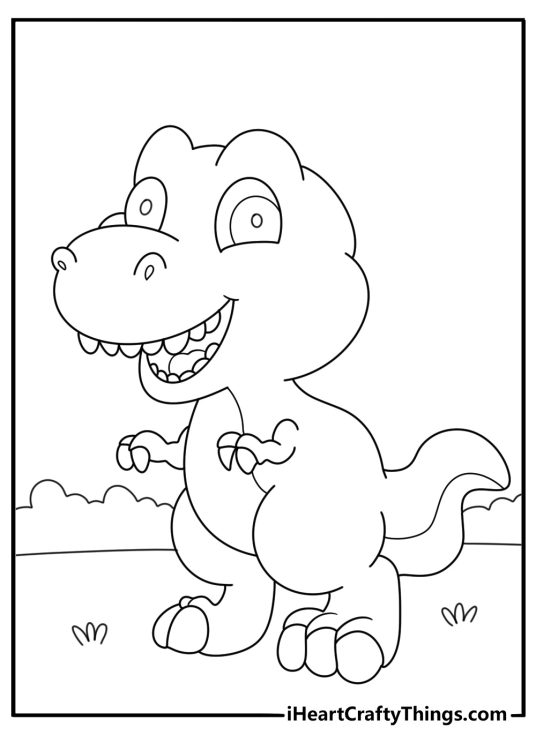 Cute baby t rex learning to roar fun coloring page for kids