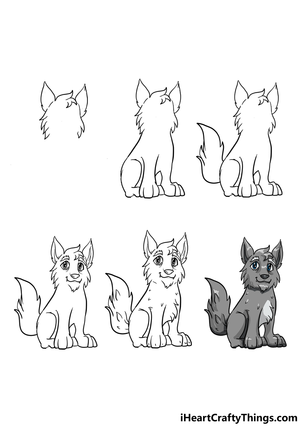 how to draw a cute wolf pup easy