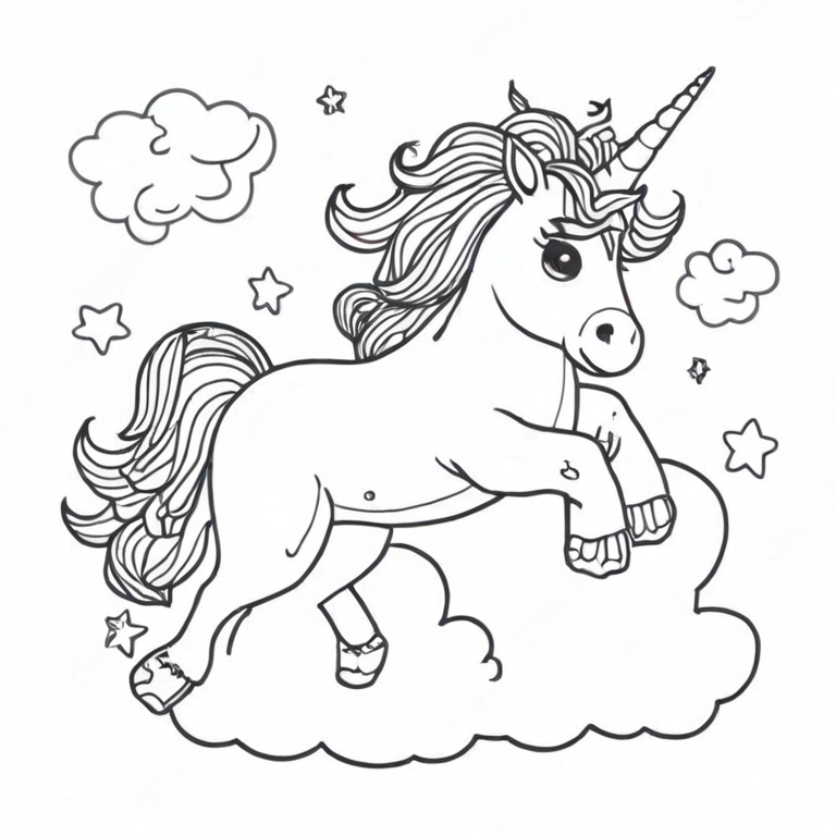 Detailed Unicorn Floating In The Sky To Color