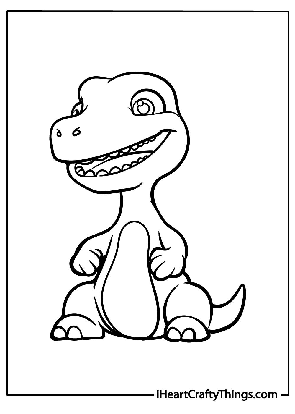 Smiling baby dinosaur coloring page for preschoolers