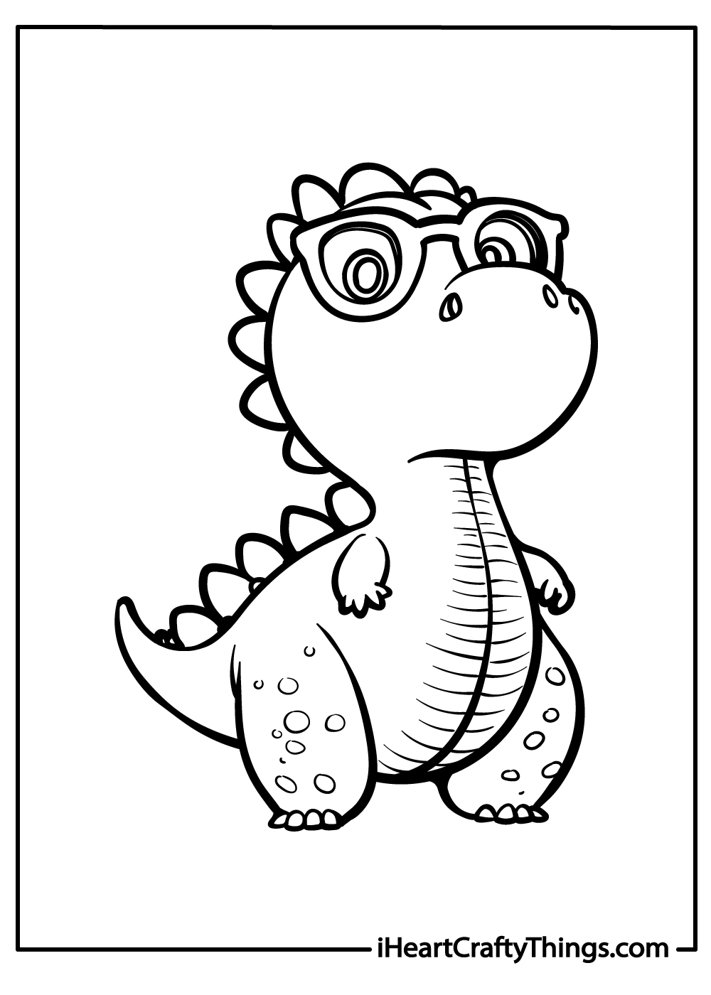 Baby dinosaur wearing glasses coloring page for kids printable pdf