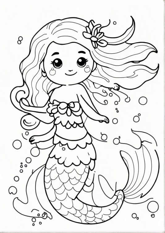 Easy Mermaid Coloring Page For Kids