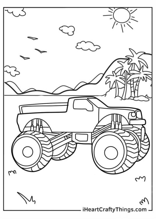 Easy Outline Of a Monster Truck To Color