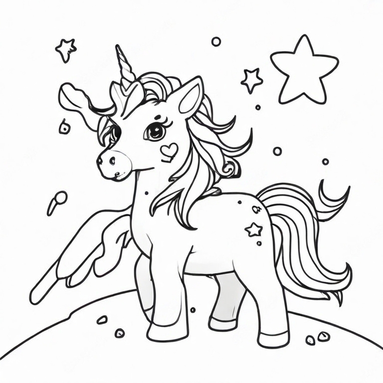Easy Unicorn With Shooting Star To Color