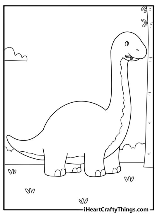 Easy printable baby brontosaurus eating leaves from tall tree