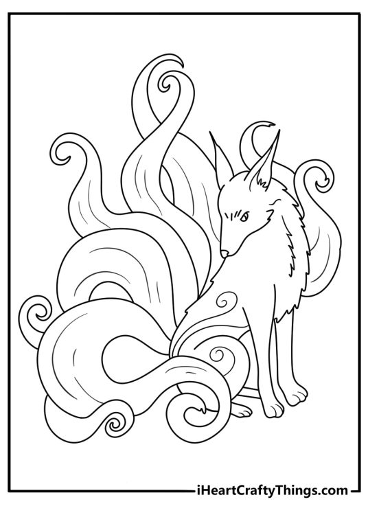Fox spirit with multiple tails anime animal coloring pages
