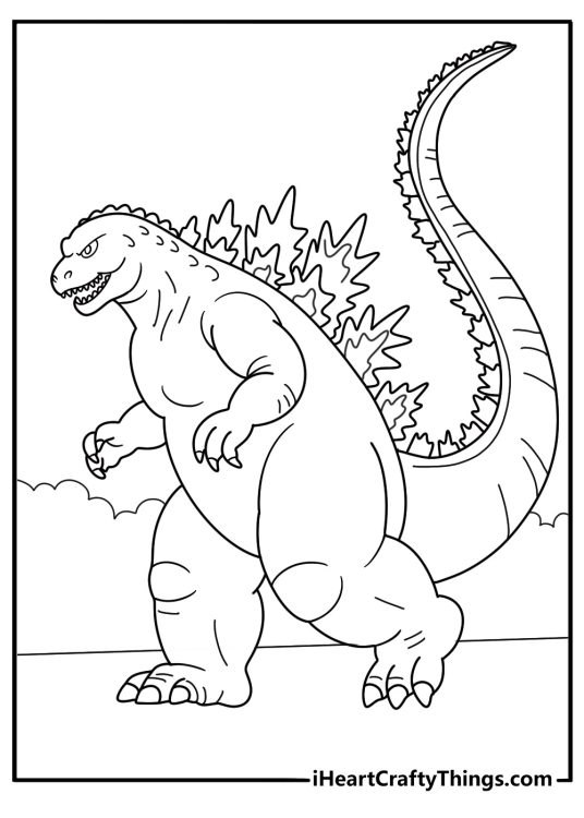 Godzilla with dorsal plates glowing energy detailed coloring sheet