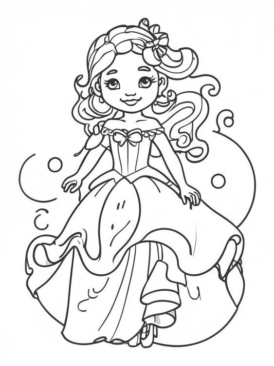 Princess In Ball Gown Coloring Sheet
