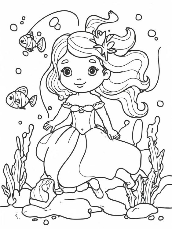 Princess Under The Sea Coloring Page