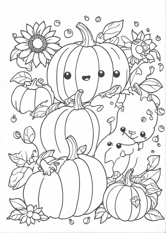 Pumpkins and Sunflower Coloring Sheet