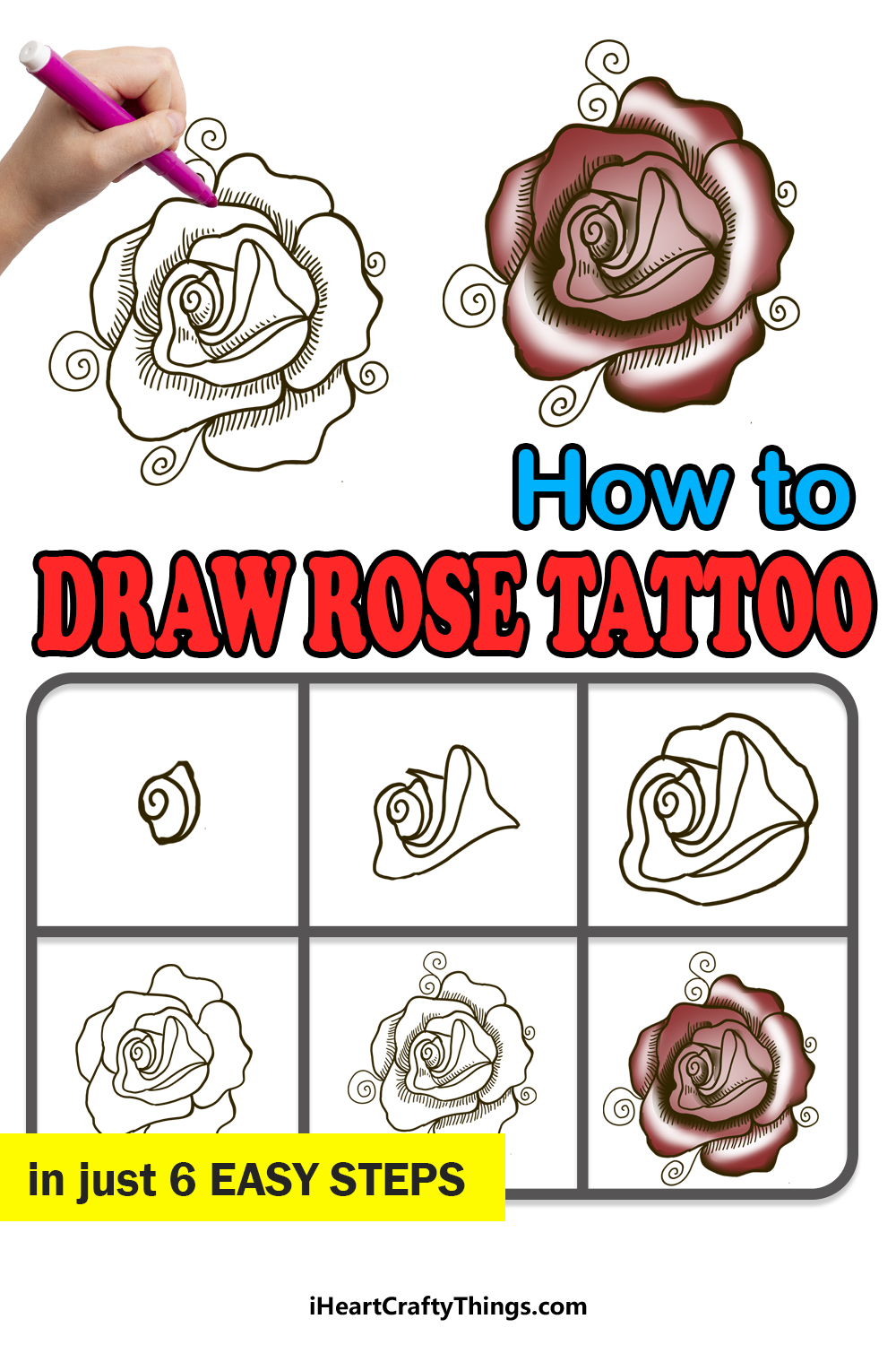 How to Draw A Rose Tattoo step by step guide