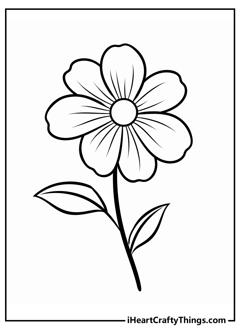 Simple flower coloring page with one large blossom free to color