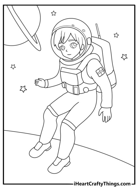 Space explorer in suit with helmet anime coloring pages