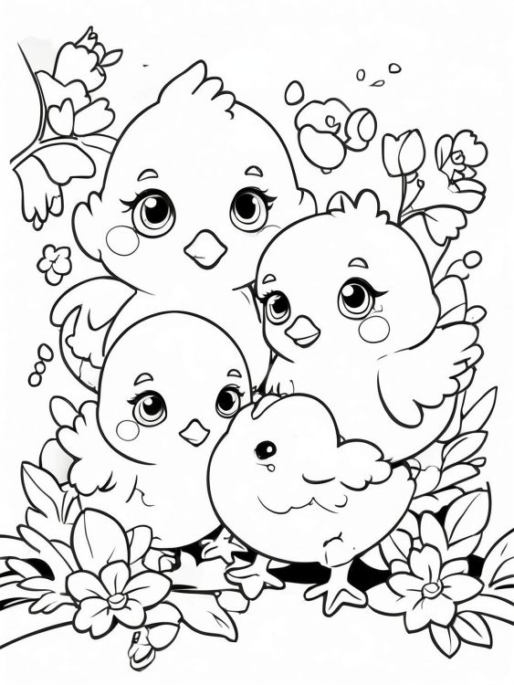 Spring Chicks Coloring Page