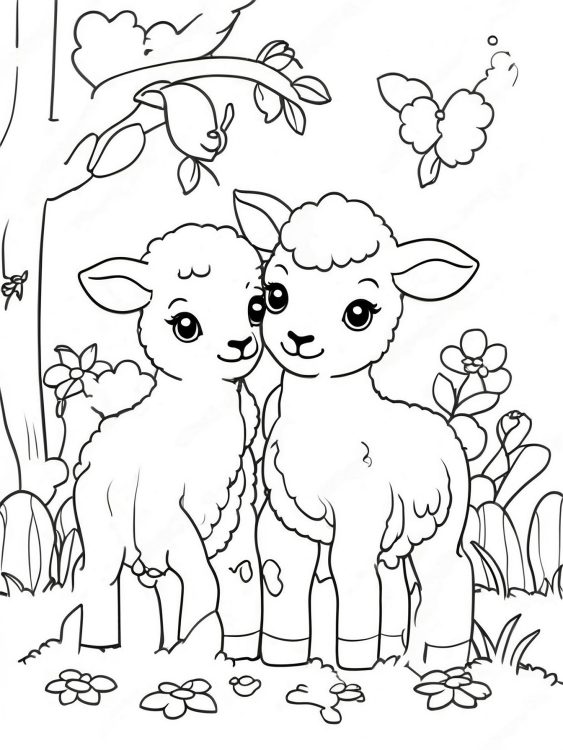 Spring Lambs Coloring Sheet