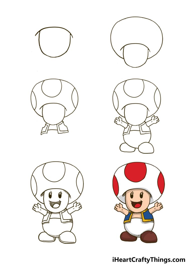 How To Draw Toad From Mario Step By Step!