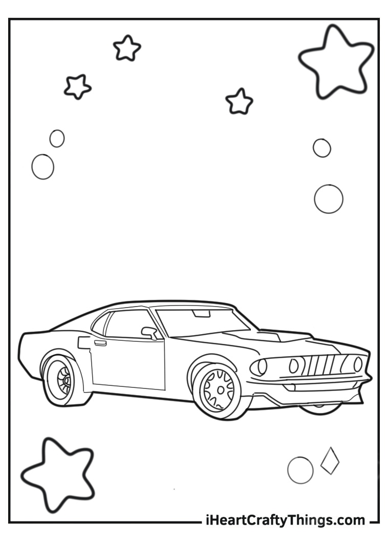 Coloring image for pre-schoolers featuring vintage American Muscle Mustang car drawn in a simple style