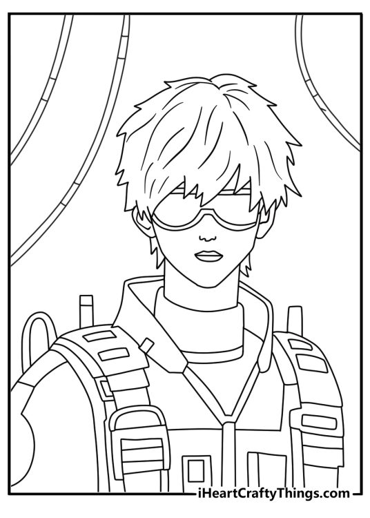 anime cyberpunk character with visor and wires detailed coloring sheet