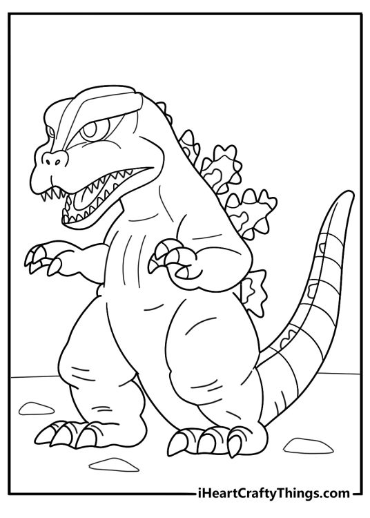 cartoon chibi Godzilla cute style printable coloring page