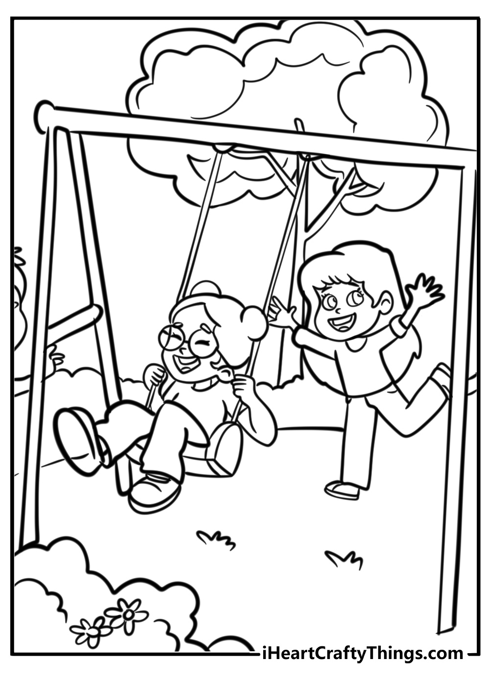 Children playing on the playground coloring page for kids