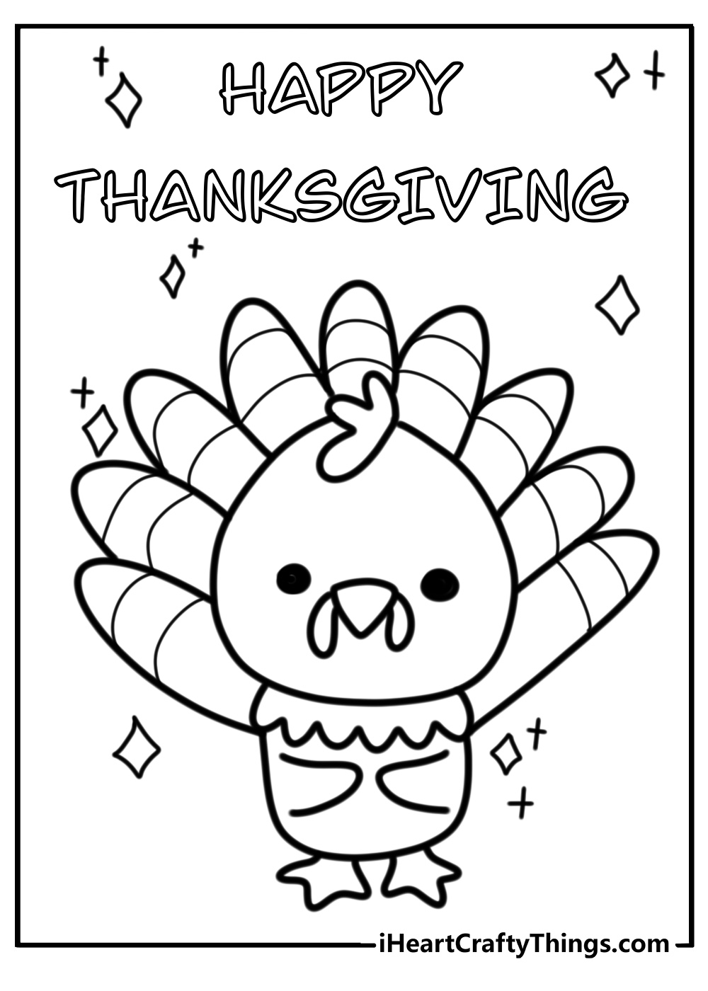 Cute cartoon turkey detailed thanksgiving coloring sheet