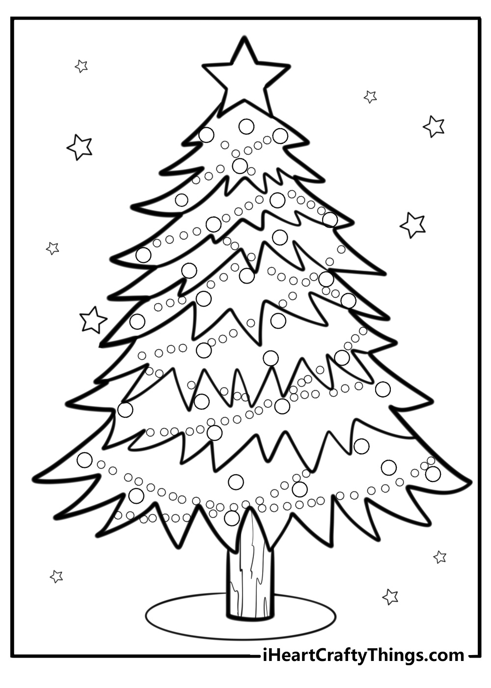 Decorated christmas tree with lights coloring page