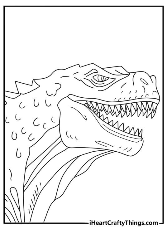 detailed close up of Godzilla face with sharp teeth coloring sheet