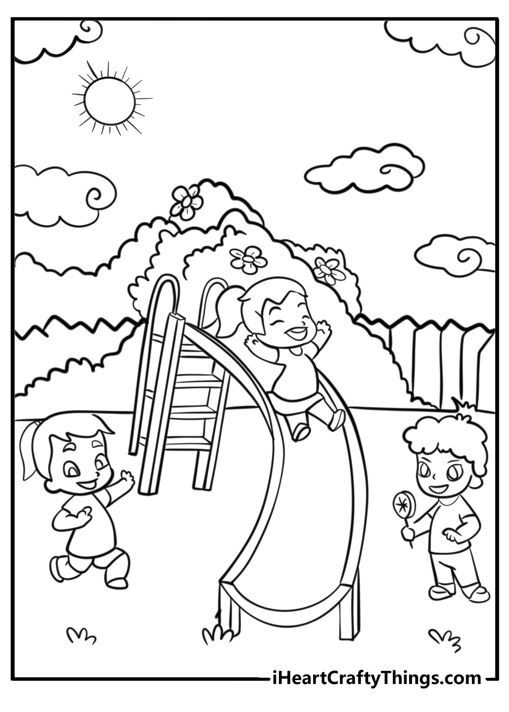 Kids playing together at kindergarten coloring page for kids