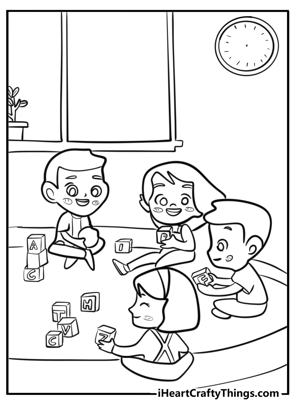 Kindergarten classroom with abc blocks fun printable coloring sheet