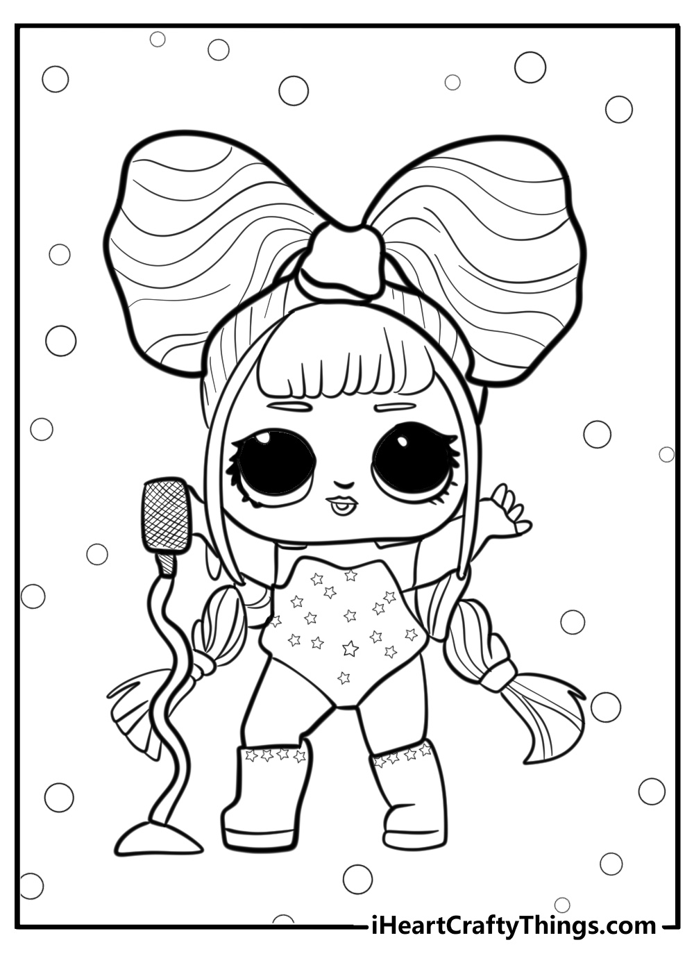 LOL doll holding a microphone free coloring page pdf