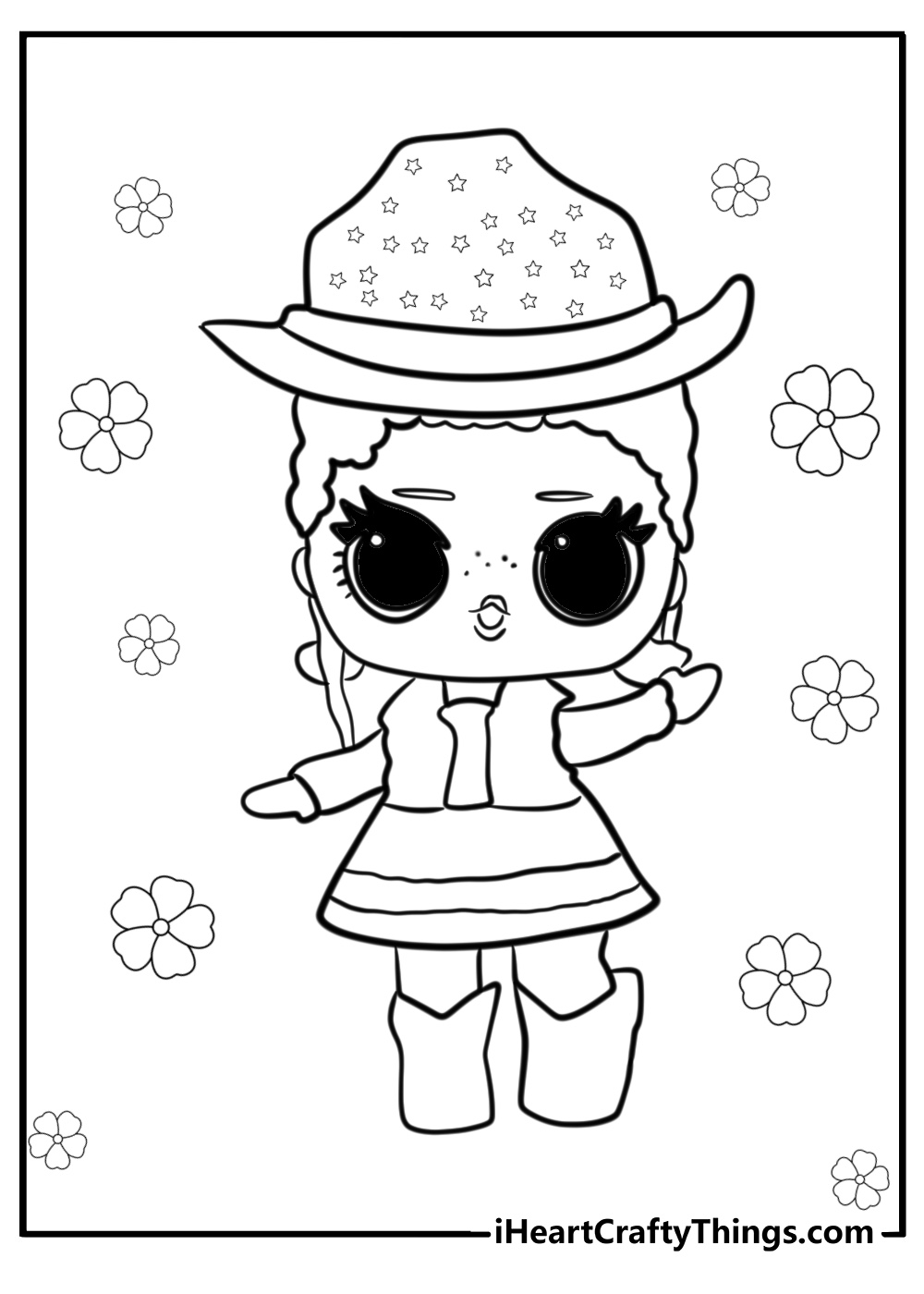 LOL doll with a stylish hat detailed coloring sheet