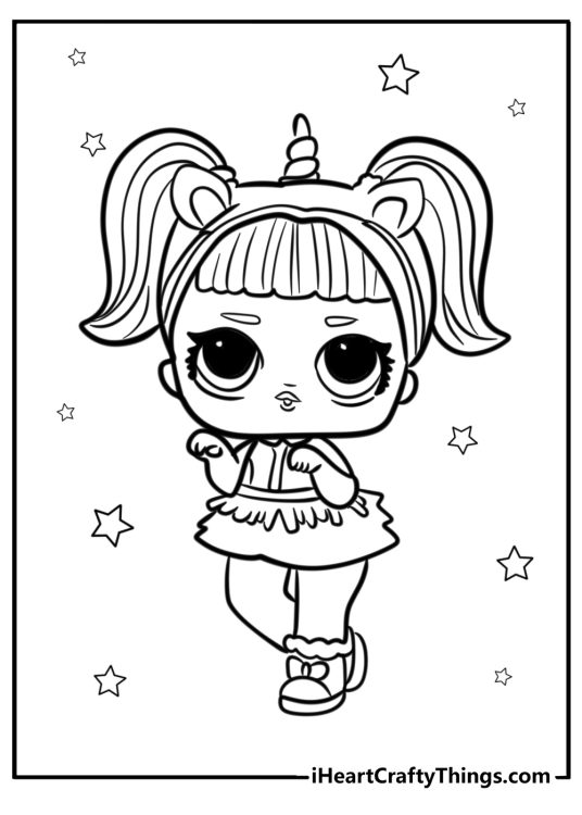 LOL Doll with a unicorn headband detailed coloring sheet