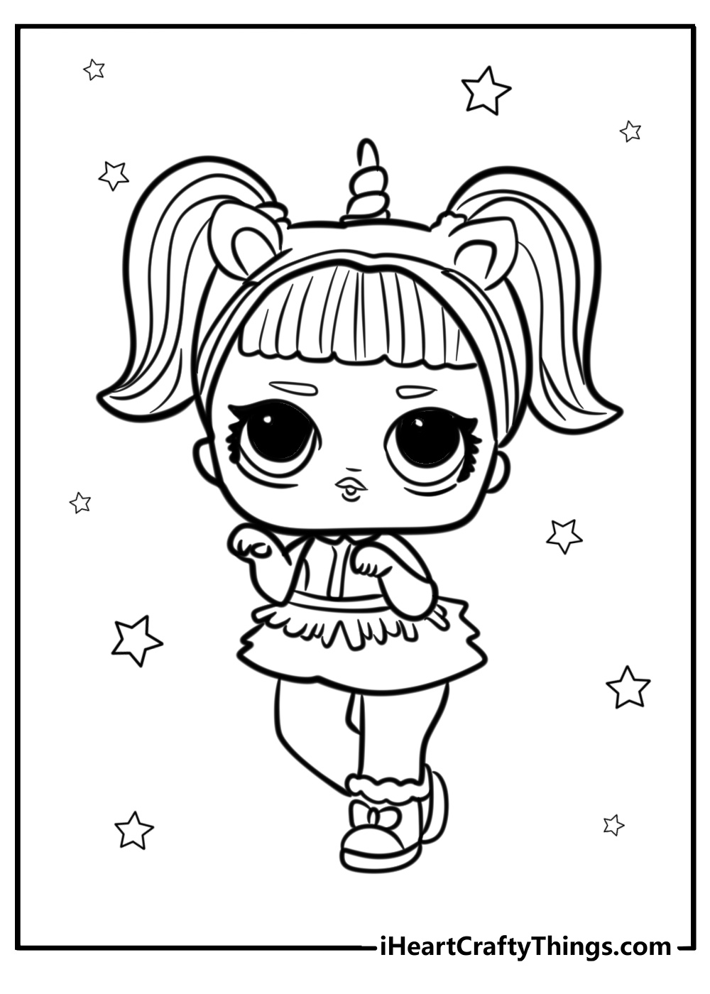 LOL Doll with a unicorn headband detailed coloring sheet