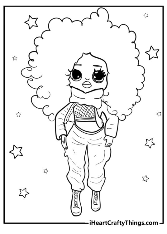 LOL Doll with curly hair fun printable coloring sheet