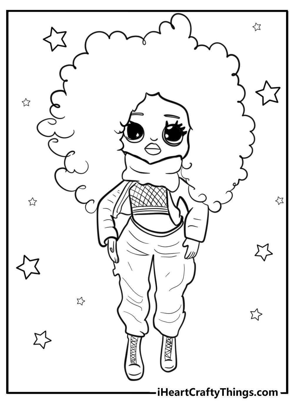 LOL Doll with curly hair fun printable coloring sheet