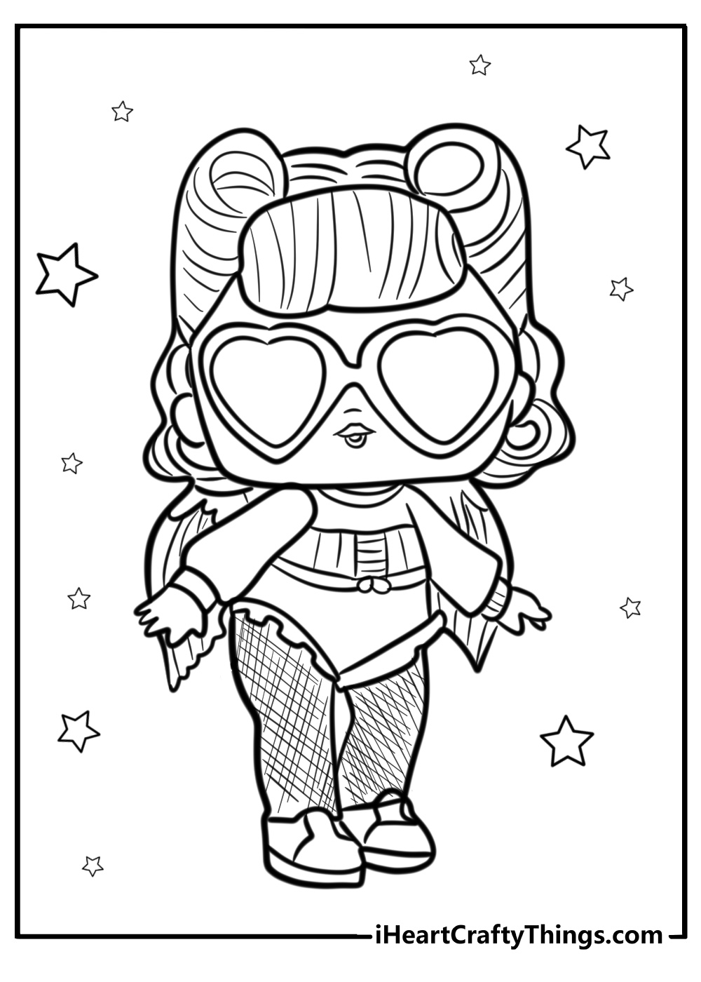 LOL Doll with heart shaped sunglasses fucoloring sheet