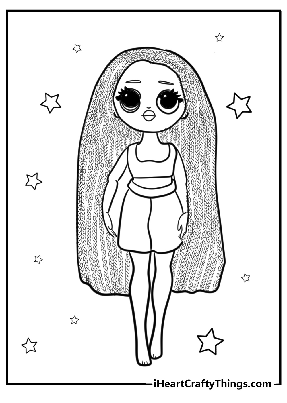 LOL surprise doll with long braids detailed coloring sheet