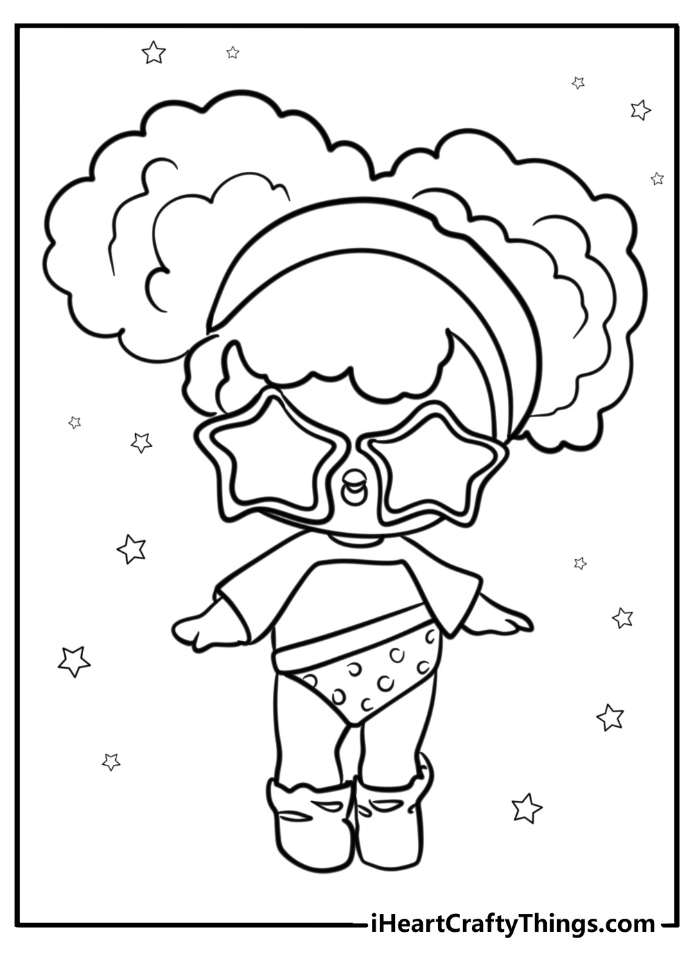 LOL surprise doll with star shaped glasses fun coloring sheet