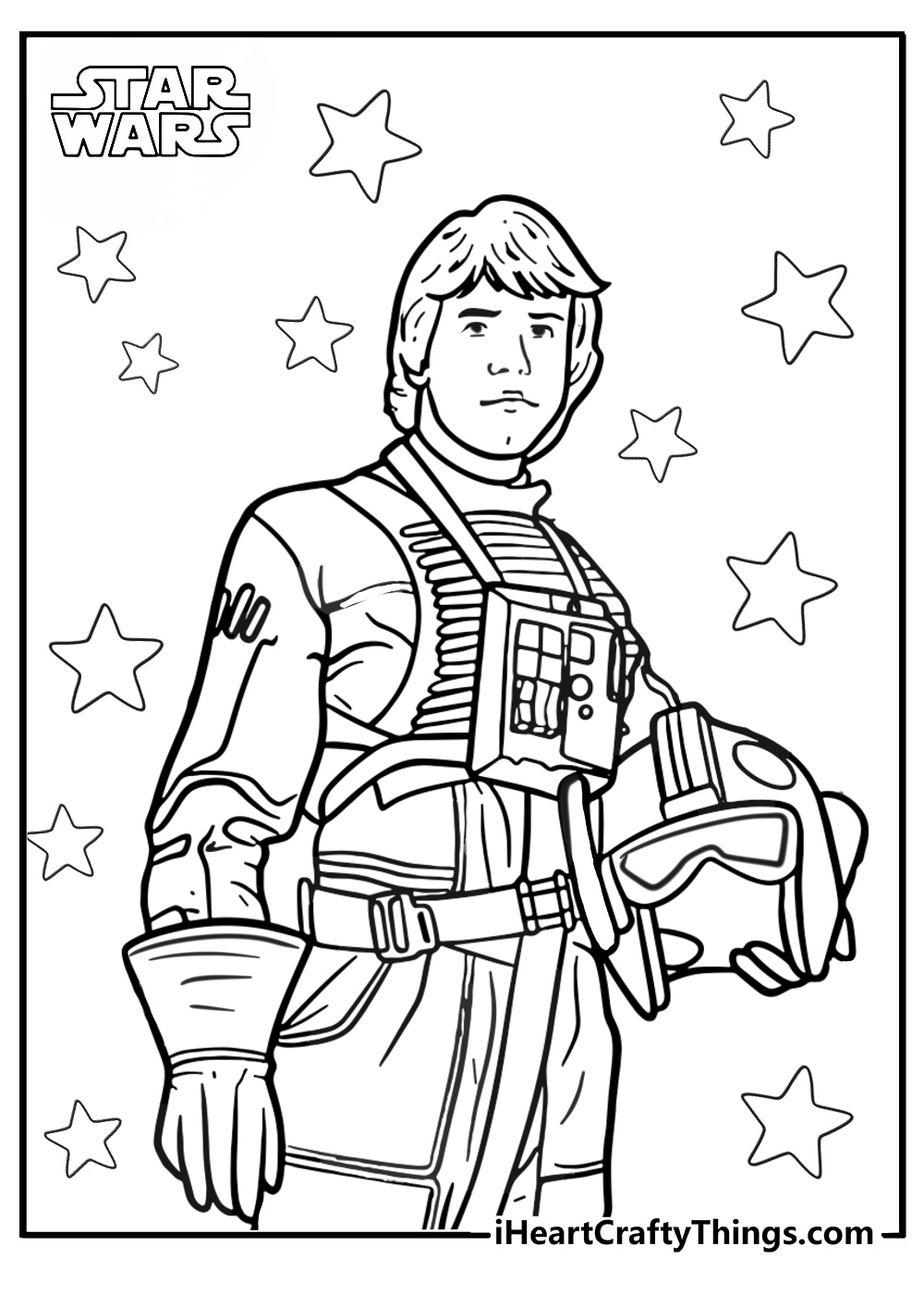 Luke Skywalker holding lightsaber coloring in