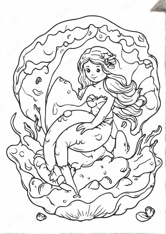 mermaid sitting inside a giant oyster