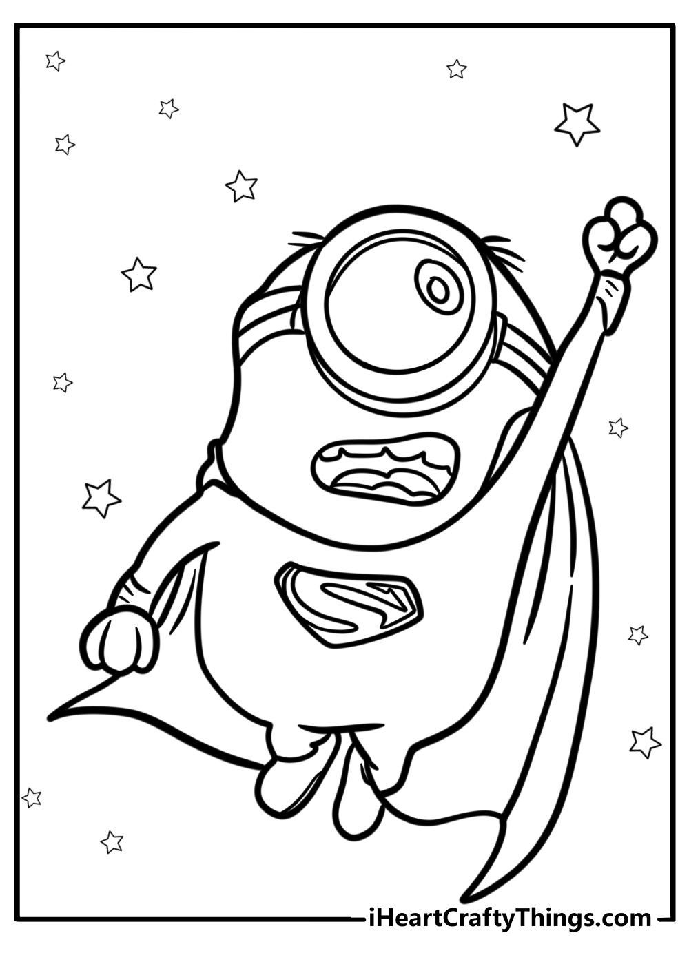 Minion dressed as a superhero fun printable coloring sheet