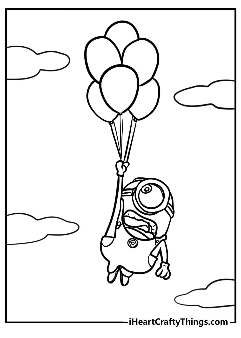 Minion playing with a balloon fun coloring page