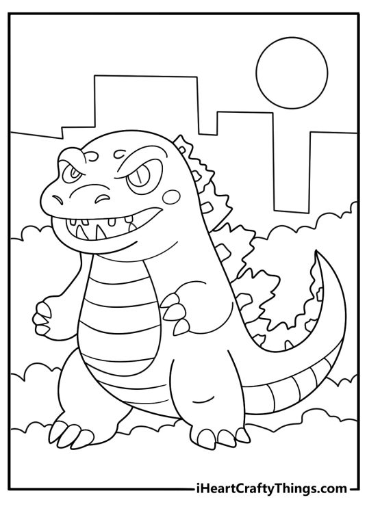 simple Godzilla outline easy coloring page for children