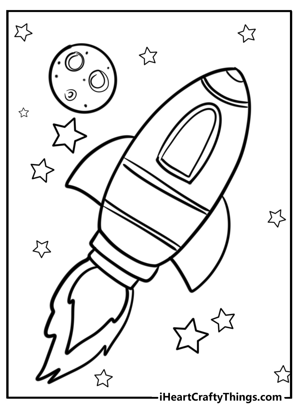 Outer Space coloring picture for adults featuring spacecraft journeying through the cosmos