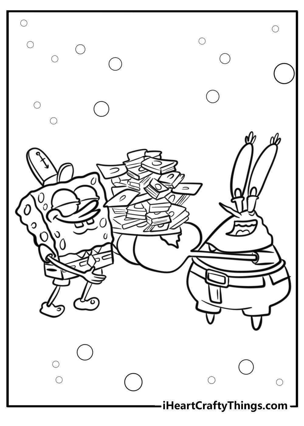 Spongebob and mr krabs counting money free coloring page pdf