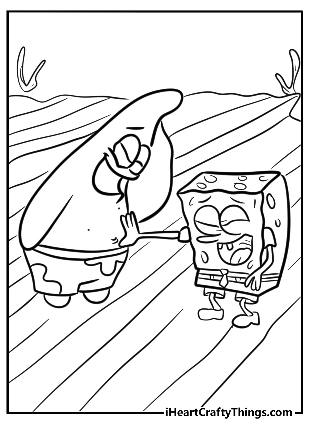 Spongebob and patrick laughing together fun coloring sheet