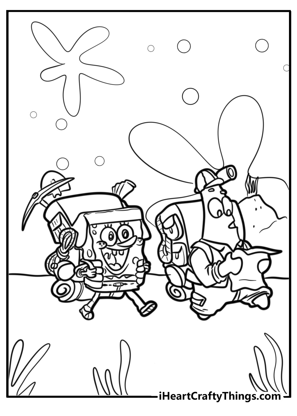 Spongebob and patrick on an adventure detailed coloring sheet