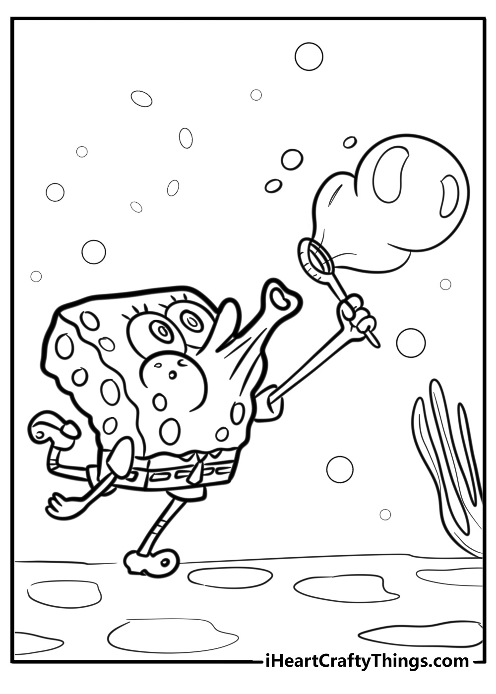 Spongebob blowing bubbles free coloring page pdf