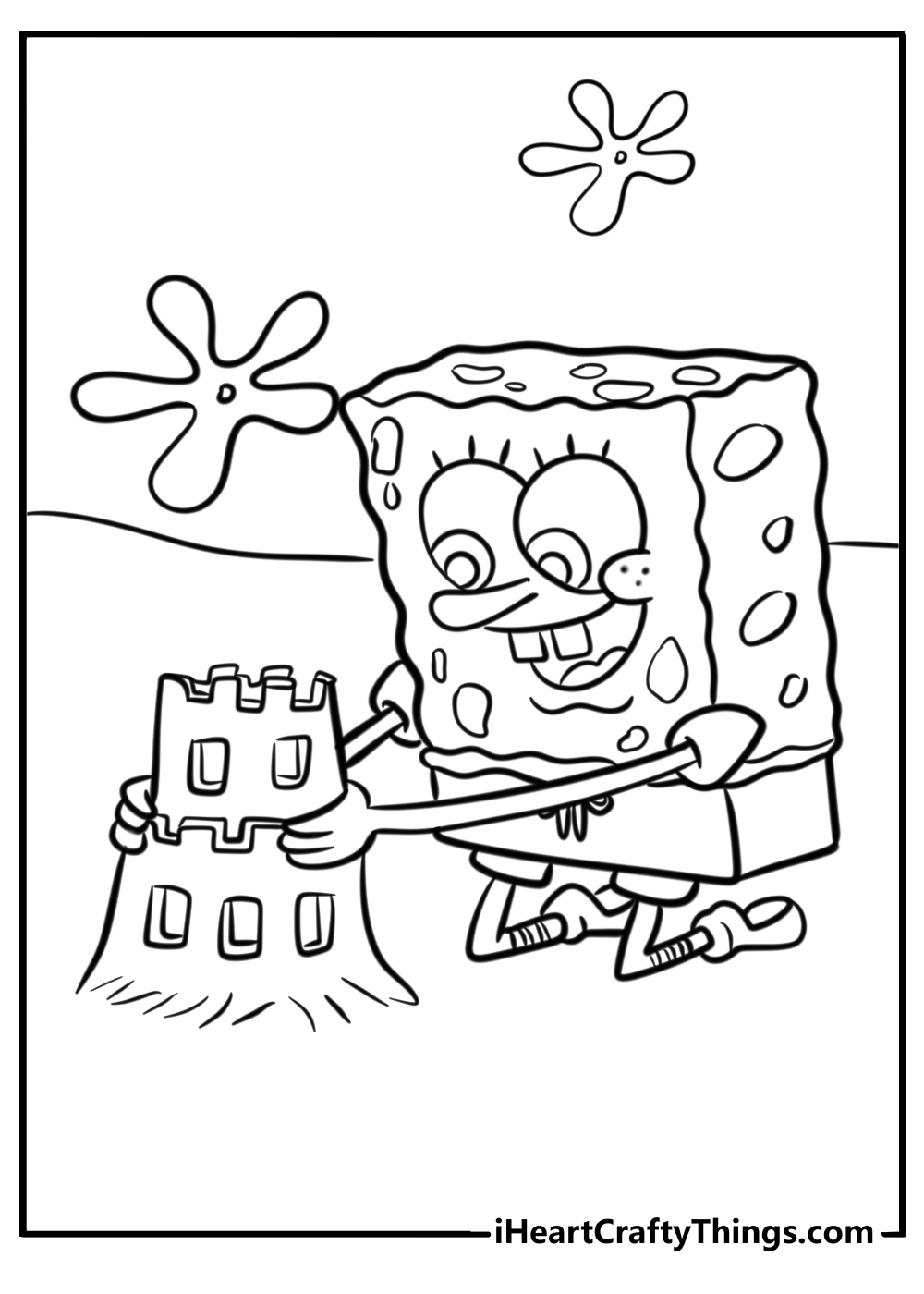 Spongebob building a sandcastle at goo lagoon coloring page