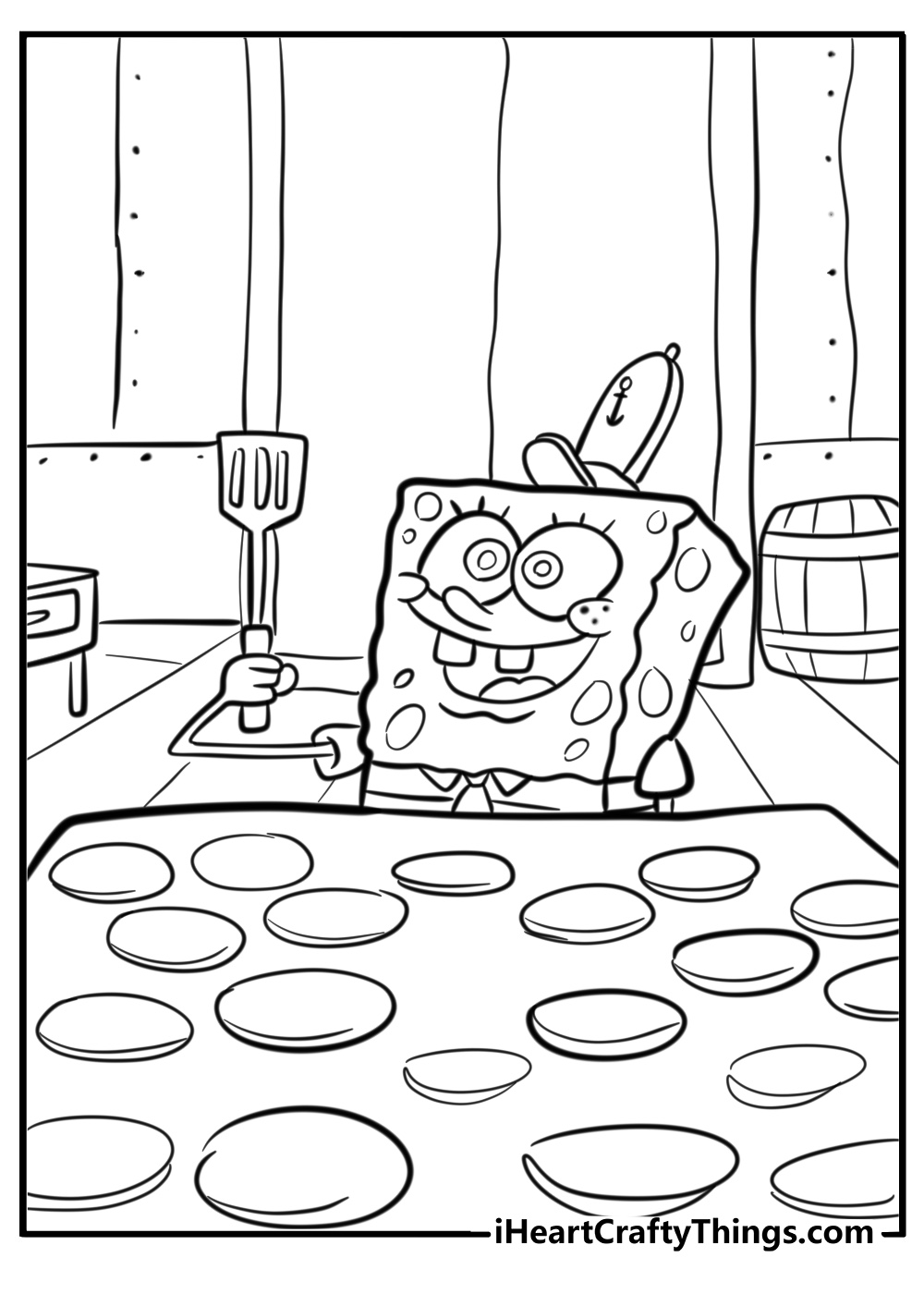 Spongebob cooking krabby patties free printable coloring page